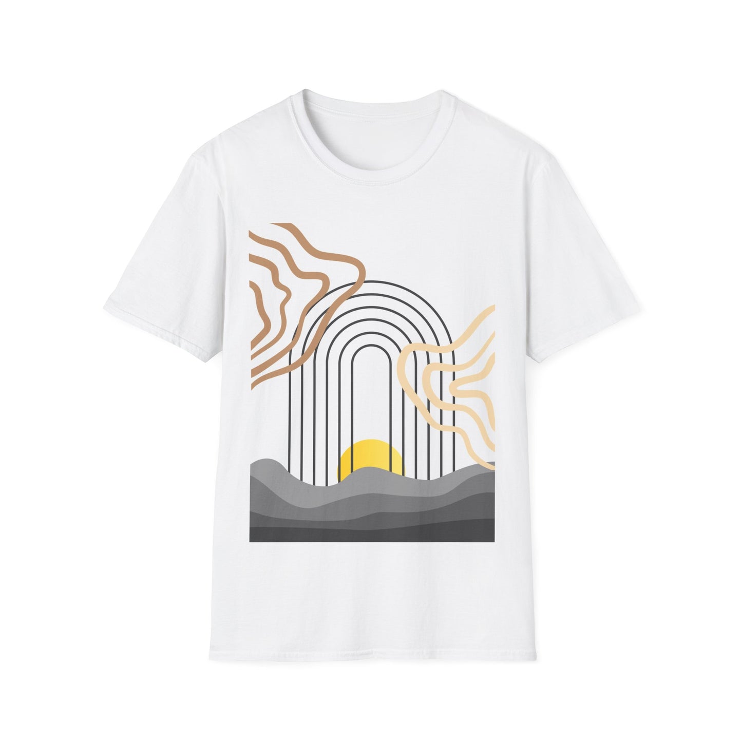 Boho Sunrise T-Shirt, Abstract Sun Graphic Tee, Aesthetic Nature Shirt, Minimal Earth Tone Top, Spiritual Bohemian Style Apparel