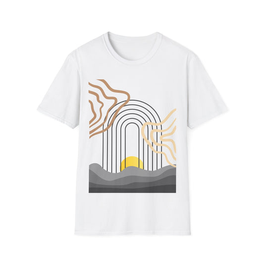 Boho Sunrise T-Shirt, Abstract Sun Graphic Tee, Aesthetic Nature Shirt, Minimal Earth Tone Top, Spiritual Bohemian Style Apparel