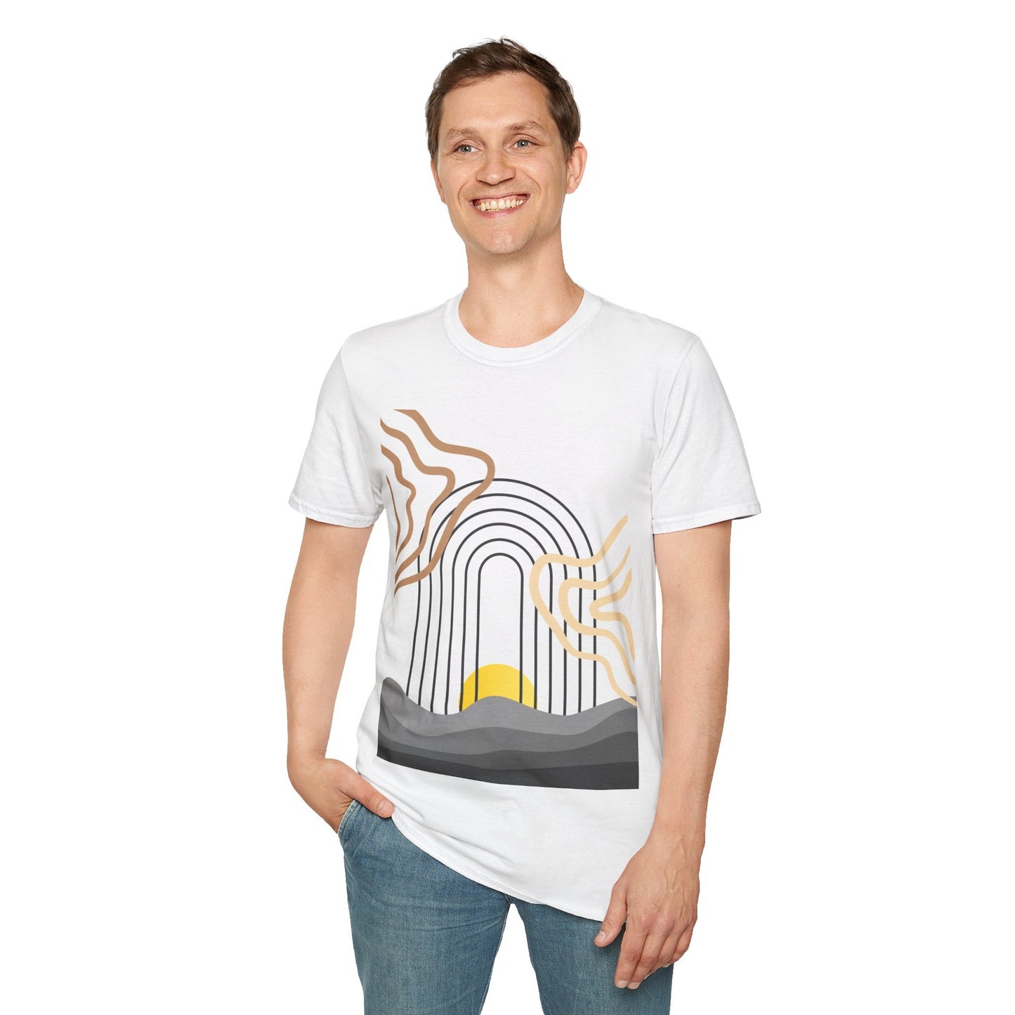 Boho Sunrise T-Shirt, Abstract Sun Graphic Tee, Aesthetic Nature Shirt, Minimal Earth Tone Top, Spiritual Bohemian Style Apparel