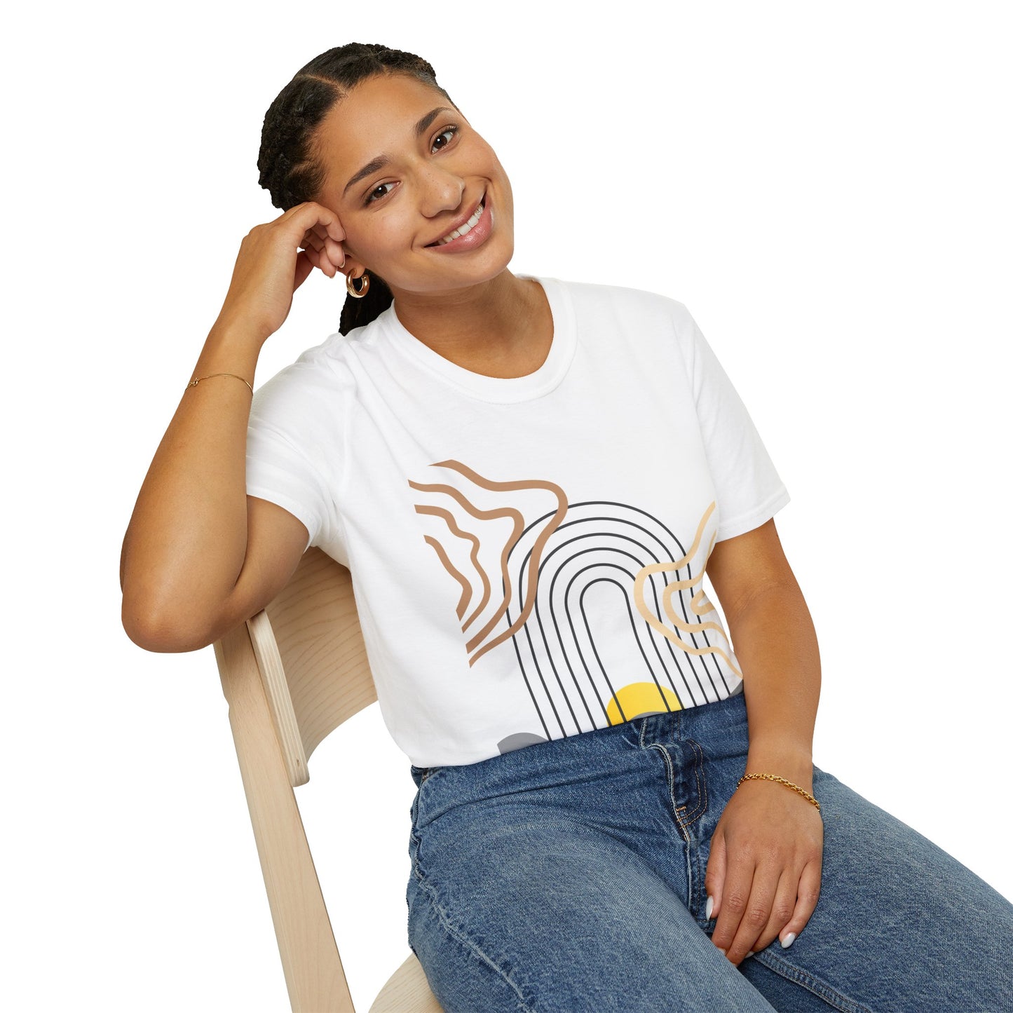 Boho Sunrise T-Shirt, Abstract Sun Graphic Tee, Aesthetic Nature Shirt, Minimal Earth Tone Top, Spiritual Bohemian Style Apparel