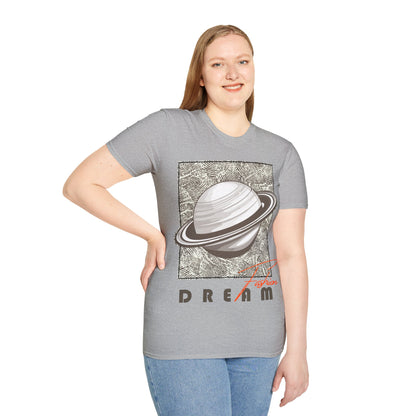 Dreamy Saturn Aesthetic Shirt – Space-Inspired Fashion Tee – Galaxy Text Design – Celestial Style T-shirt – Cosmic Trendy Top