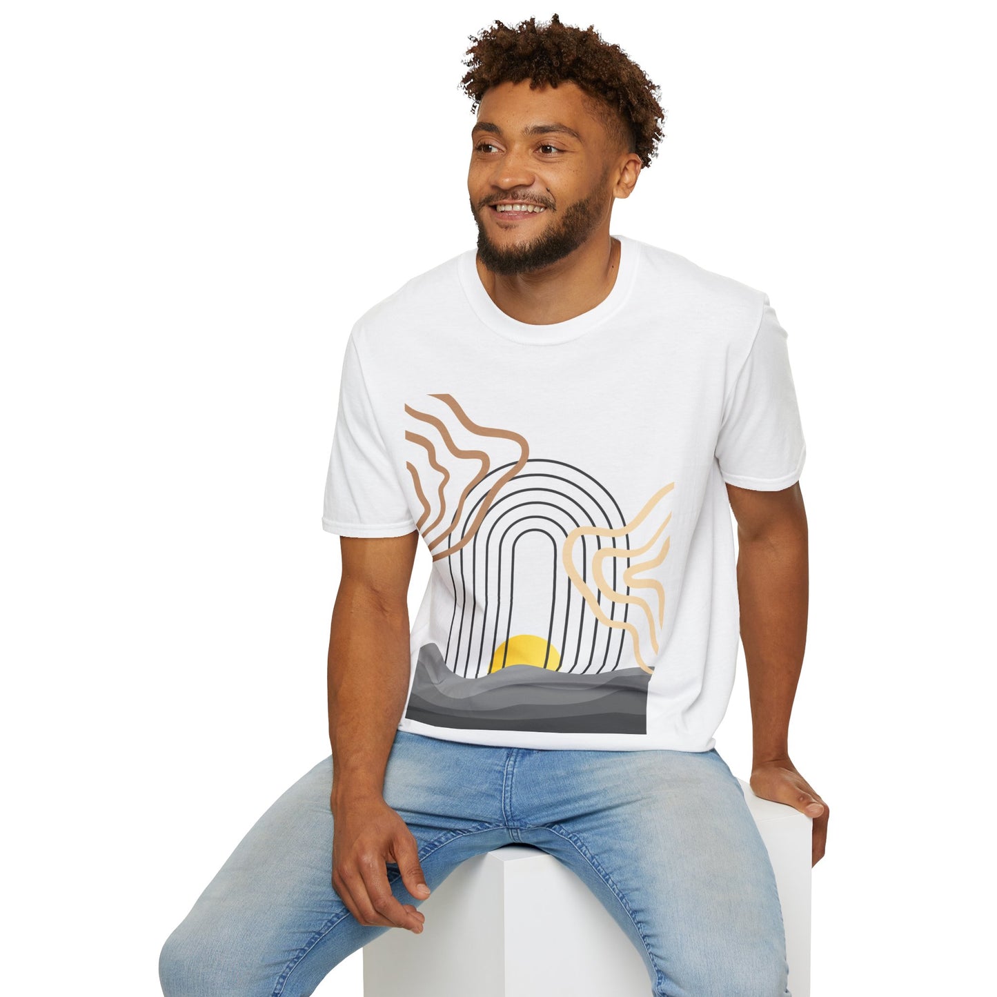 Boho Sunrise T-Shirt, Abstract Sun Graphic Tee, Aesthetic Nature Shirt, Minimal Earth Tone Top, Spiritual Bohemian Style Apparel
